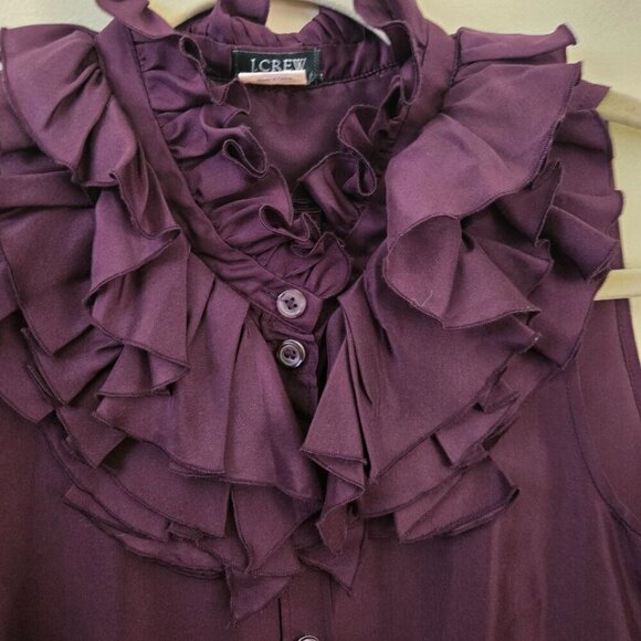 J.Crew Kelsey Ruffle Silk Deep Plum Sleeveless Blouse Size 2 - Picture 4 of 5